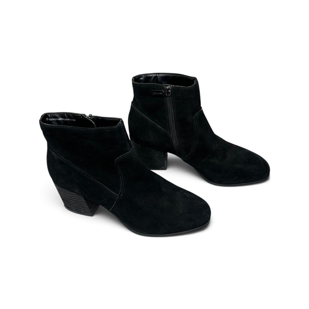 Blondo Alida Waterproof Ankle Boots Black Suede Block Heel Booties Womens 10 M